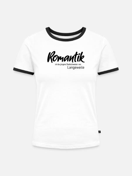 Romantik - Frauen Kontrast-T-Shirt - Weiß/Schwarz