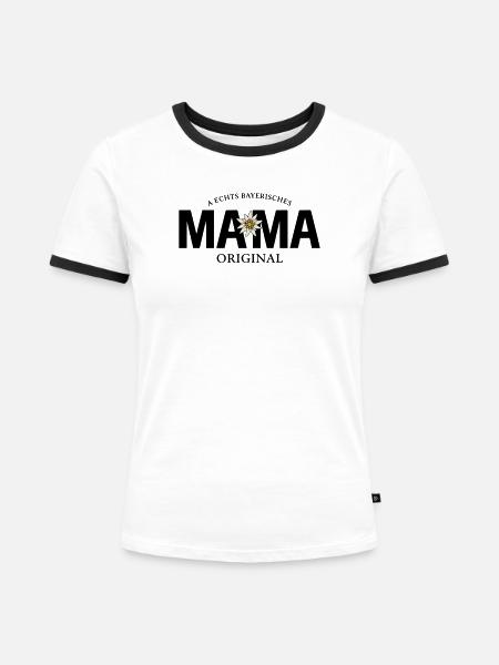 Bayerisches Original - Mama - Frauen Kontrast-T-Shirt - Weiß/Schwarz