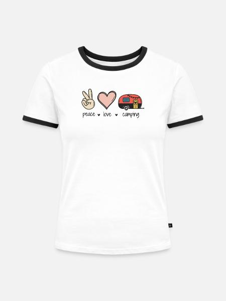 Frieden Liebe Camping - Frauen Kontrast-T-Shirt - Weiß/Schwarz