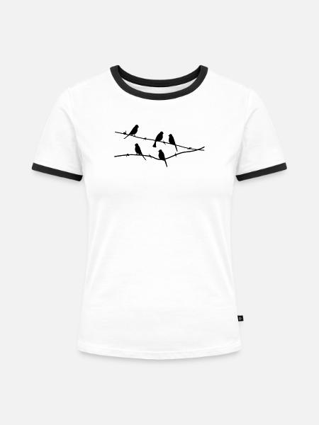 birds Vögel - Frauen Kontrast-T-Shirt - Weiß/Schwarz