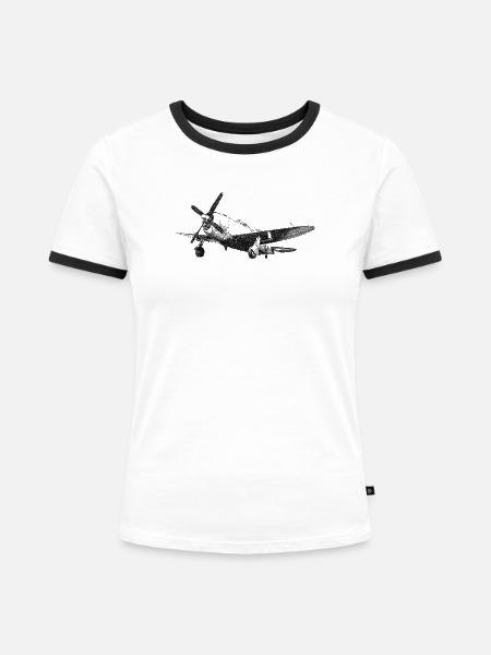 P-47 Thunderbolt - Frauen Kontrast-T-Shirt - Weiß/Schwarz