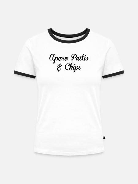 Aperitif Pastis und Pommes – Alkohol - Frauen Kontrast-T-Shirt - Weiß/Schwarz