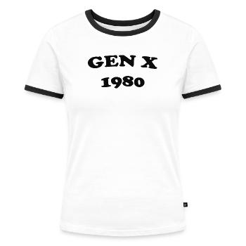 Gen X 1980 Retro - Frauen Kontrast-T-Shirt - Weiß/Schwarz - Vorne - Selfina (174cm)