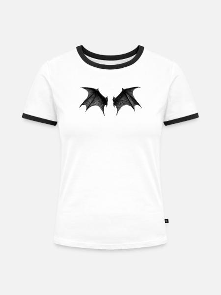 Doppelte Dämonenflügel schwarz - Frauen Kontrast-T-Shirt - Weiß/Schwarz