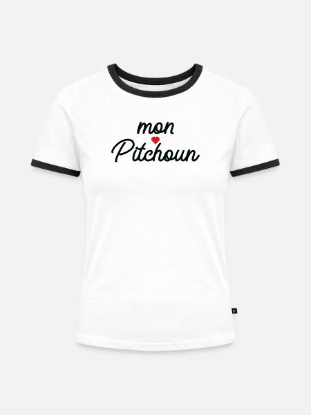 Mein Pitchoun-Herz - Frauen Kontrast-T-Shirt - Weiß/Schwarz