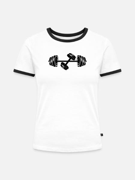 Gewichte Hantelscheiben Hantel 2 - Frauen Kontrast-T-Shirt - Weiß/Schwarz