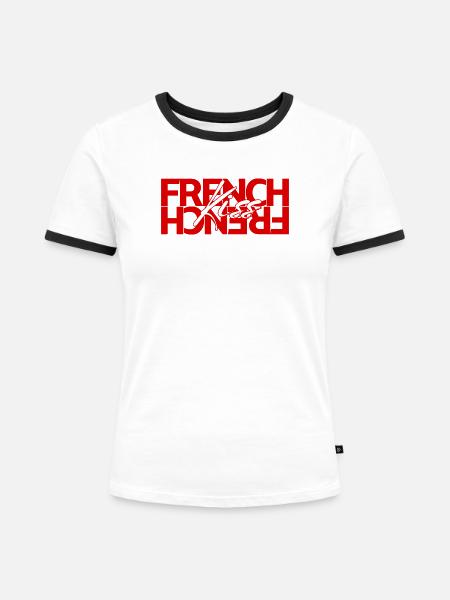 Zungenkuss - Frauen Kontrast-T-Shirt - Weiß/Schwarz