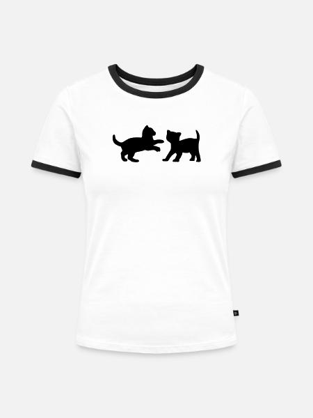 Zwei Kätzchen, die - Frauen Kontrast-T-Shirt - Weiß/Schwarz