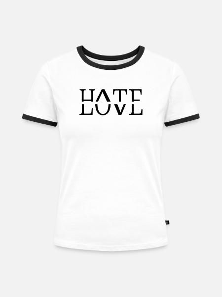 Love hate - Frauen Kontrast-T-Shirt - Weiß/Schwarz