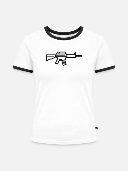Maschinenpistole - Frauen Kontrast-T-Shirt - Weiß/Schwarz