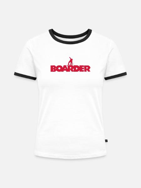 Boarder (Rot) Snowboard Snowboarder - Frauen Kontrast-T-Shirt - Weiß/Schwarz