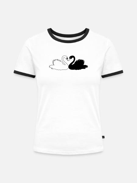 Schwarz-weiße Schwanenschattenfigur - Frauen Kontrast-T-Shirt - Weiß/Schwarz