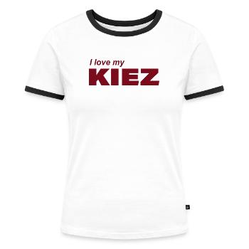 I LOVE MY KIEZ - Frauen Kontrast-T-Shirt - Weiß/Schwarz - Vorne - Selfina (174cm)