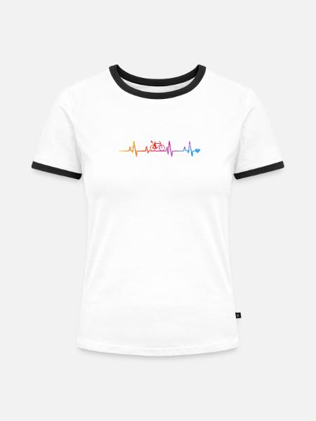 Regenbogen Fahrrad Pulslinien - Frauen Kontrast-T-Shirt - Weiß/Schwarz