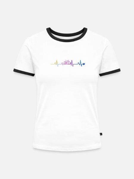 Fahrrad-Herzschlag im Regenbogen - Frauen Kontrast-T-Shirt - Weiß/Schwarz