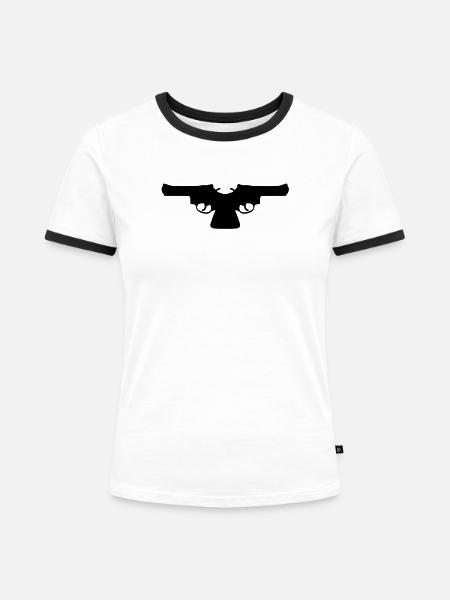 Pistolen - Frauen Kontrast-T-Shirt - Weiß/Schwarz