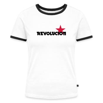 [ Revolucion ] - Frauen Kontrast-T-Shirt - Weiß/Schwarz - Vorne - Selfina (174cm)