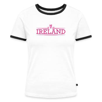 Ireland - Irland - Ire - irisch - Harfe - Frauen Kontrast-T-Shirt - Weiß/Schwarz - Vorne - Selfina (174cm)