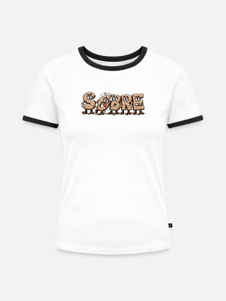 NÜCHTERNES Cartoon-Knispern - Frauen Kontrast-T-Shirt - Weiß/Schwarz
