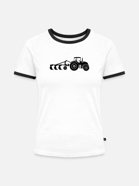 Acker-Traktor-Pflug - Frauen Kontrast-T-Shirt - Weiß/Schwarz