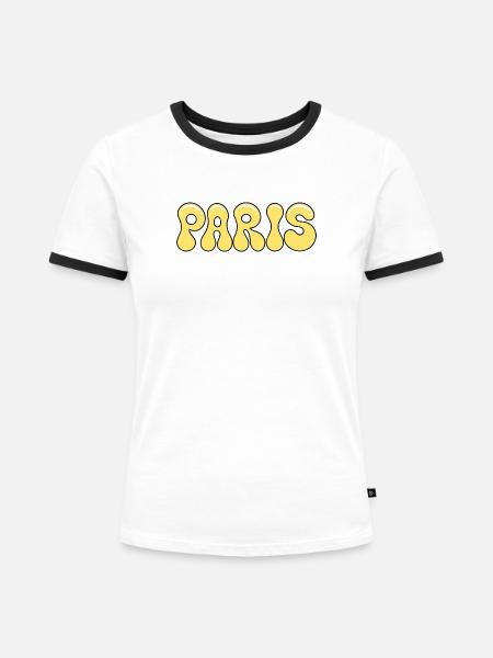 Retro Yellow Bubble Wetten - Frauen Kontrast-T-Shirt - Weiß/Schwarz