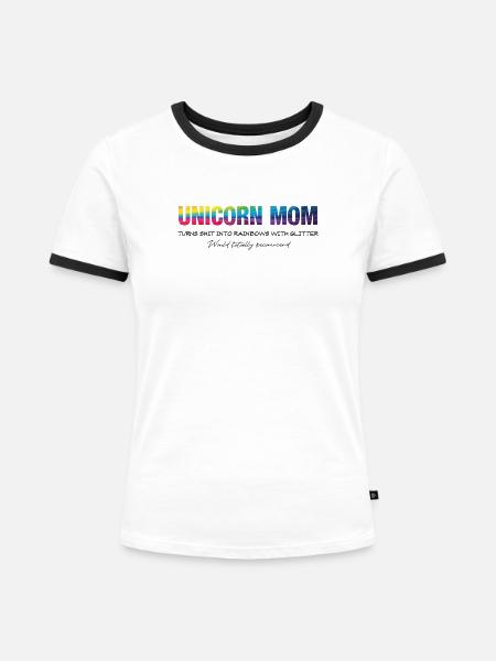 Einhorn Mama Dunkel - Frauen Kontrast-T-Shirt - Weiß/Schwarz