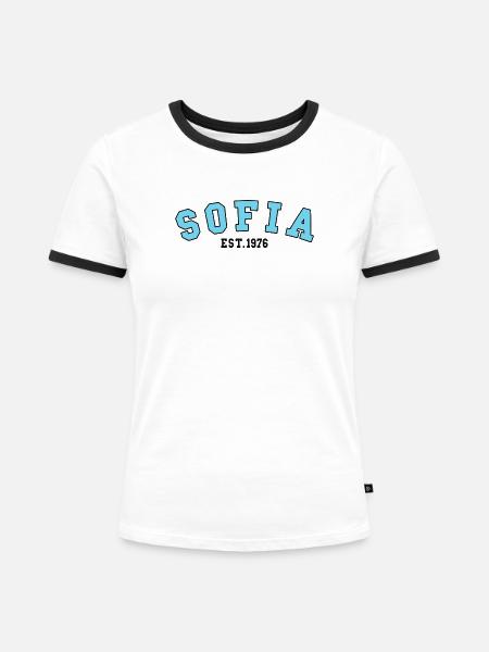 Sofia gegründet 1976 - Frauen Kontrast-T-Shirt - Weiß/Schwarz