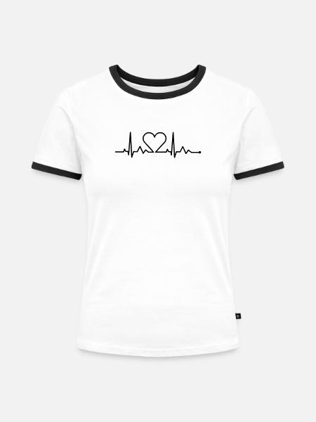 heartbeat - herzschlag - Frauen Kontrast-T-Shirt - Weiß/Schwarz
