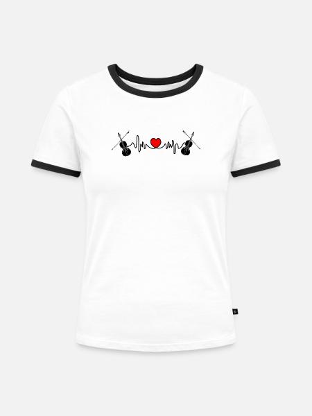Cardio Herzfrequenz Violine - Frauen Kontrast-T-Shirt - Weiß/Schwarz