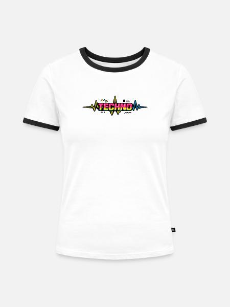 Techno Neon Pulse - Frauen Kontrast-T-Shirt - Weiß/Schwarz