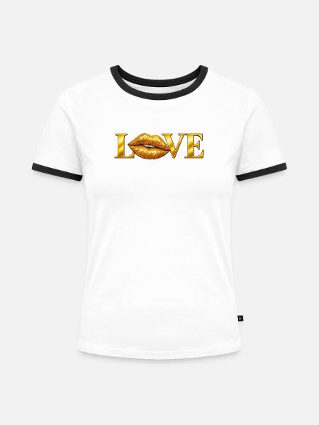 Liebe Goldene Lippen - Frauen Kontrast-T-Shirt - Weiß/Schwarz