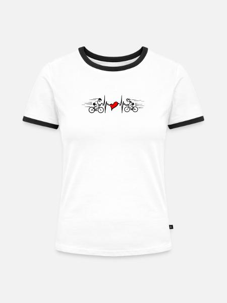 Zwei Radfahrer mit Herzschlag - Frauen Kontrast-T-Shirt - Weiß/Schwarz