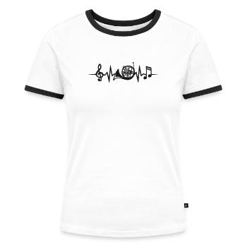 Waldhorn Herzschlag Waldhornist Orchester Musiker - Frauen Kontrast-T-Shirt - Weiß/Schwarz - Vorne - Selfina (174cm)