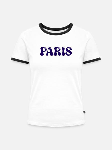 Pariser Glänzende Marineblaue Patentbriefe - Frauen Kontrast-T-Shirt - Weiß/Schwarz