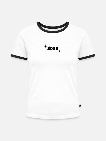2025 - Jahr - Linie - Jahreswechsel - Frauen Kontrast-T-Shirt - Weiß/Schwarz