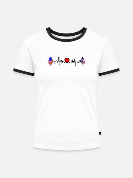 Cardio-Herz mit USA-Flagge und Ohio-Flagge - Frauen Kontrast-T-Shirt - Weiß/Schwarz