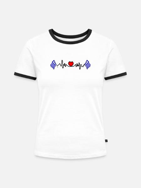 Herzfrequenz-Cardio für Griechenland - Frauen Kontrast-T-Shirt - Weiß/Schwarz
