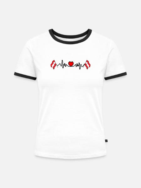 Herzfrequenz-Cardio für Österreich - Frauen Kontrast-T-Shirt - Weiß/Schwarz