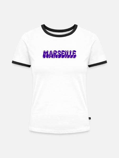 Marseille Lila Blasen - Frauen Kontrast-T-Shirt - Weiß/Schwarz