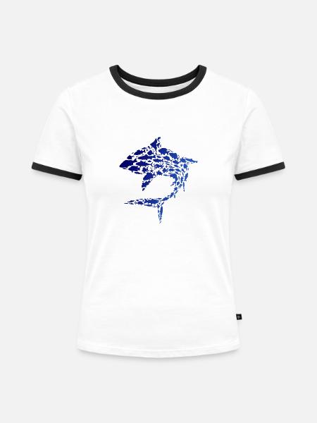 bigfish - Frauen Kontrast-T-Shirt - Weiß/Schwarz