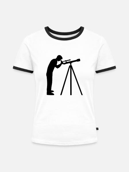 Teleskop - Frauen Kontrast-T-Shirt - Weiß/Schwarz