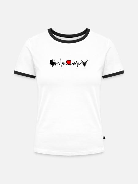 Herzfrequenz Cardio Stier Steinbock - Frauen Kontrast-T-Shirt - Weiß/Schwarz