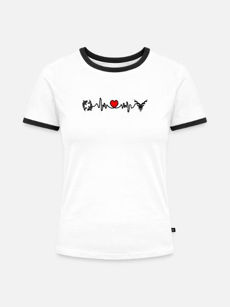 Herzfrequenz Cardio Fische Steinbock - Frauen Kontrast-T-Shirt - Weiß/Schwarz