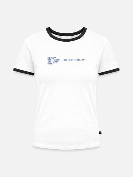 Retro Pixel Hello World - Frauen Kontrast-T-Shirt - Weiß/Schwarz