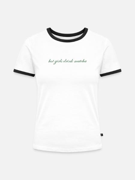 hot girls drink matcha - Frauen Kontrast-T-Shirt - Weiß/Schwarz