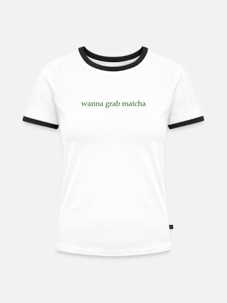 wanna grab matcha - Frauen Kontrast-T-Shirt - Weiß/Schwarz
