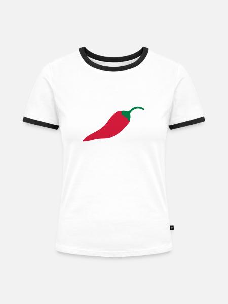 Chilischote - Frauen Kontrast-T-Shirt - Weiß/Schwarz