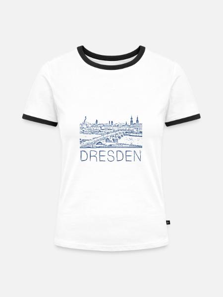 Kulizeichnung Dresden - Frauen Kontrast-T-Shirt - Weiß/Schwarz