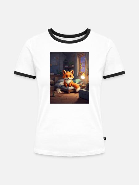 Nächtlicher Fuchs im Kuschelzimmer - Frauen Kontrast-T-Shirt - Weiß/Schwarz