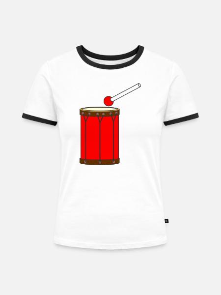 Große rote Trommeltrommel - Frauen Kontrast-T-Shirt - Weiß/Schwarz